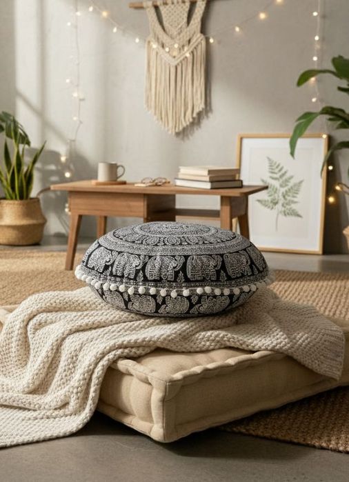 Poduszka medytacyjna 43 cm okrągła mandala boho etno orientalna