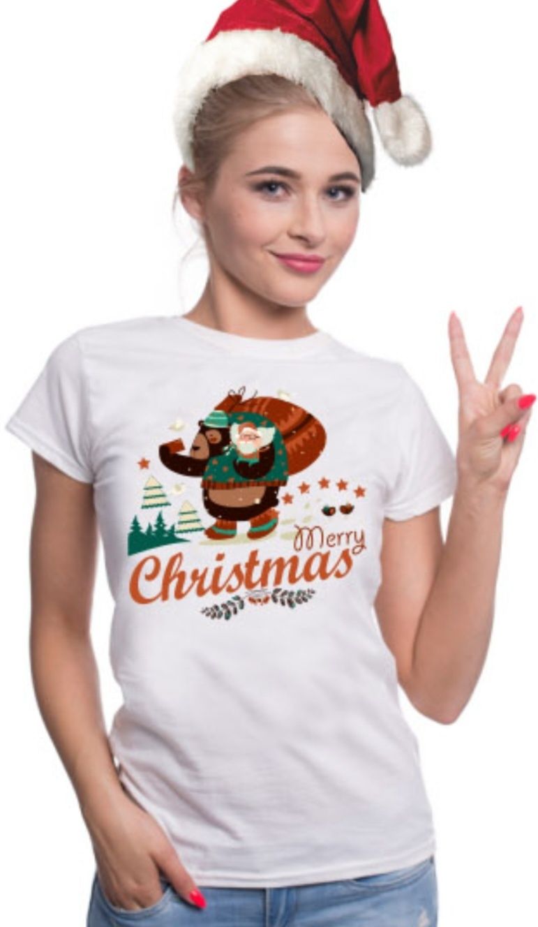 Selfie Bear Christmas Nowa koszulka damska rozmiary od S-XXL