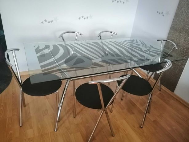 Nowoczesny stół 6 krzeseł chrom/szkło