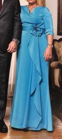 Vestido deslumbrante, comprido, cerimonia, azul turquesa, novo