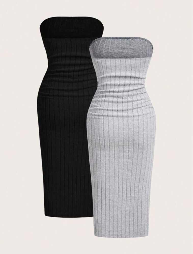 Conhunto de 2 Peças - Vestido Tubo Canelado com Estulo e Conforto