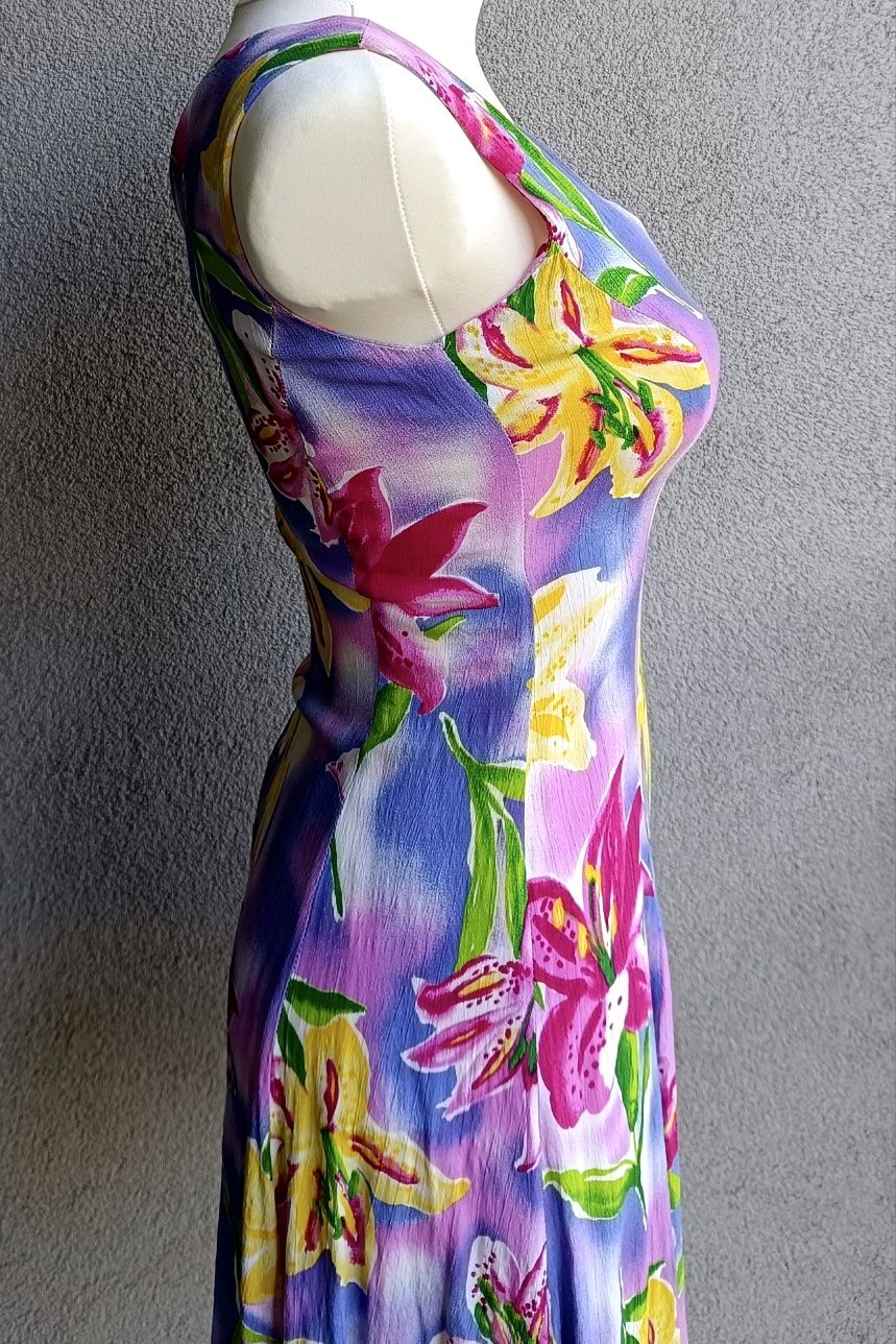 Sukienka cocktail floral biust 40,5x2 S 36 kwiaty '90s vintage