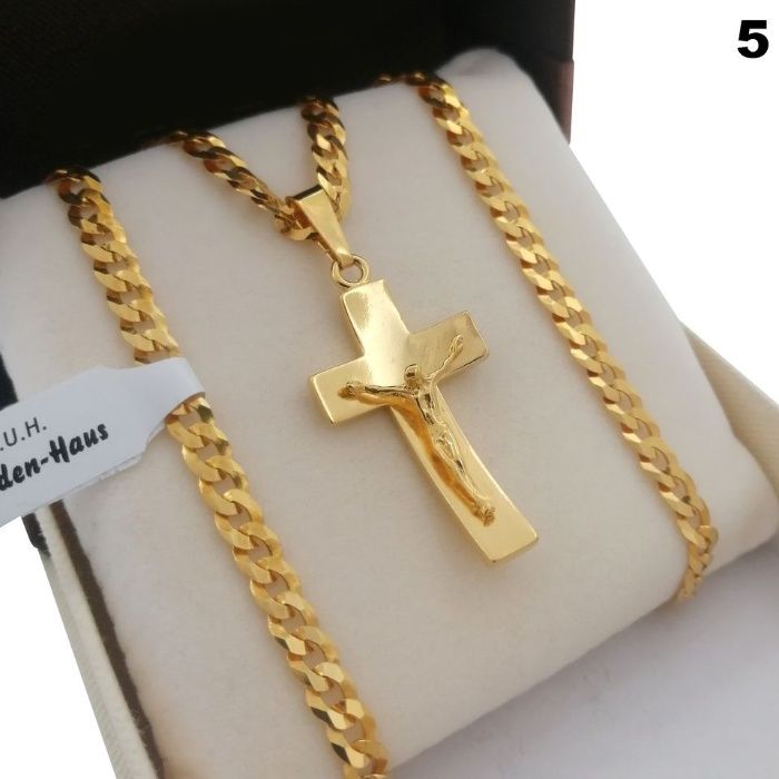 Złoty Łańcuszek Pancerka 60 + Krzyż Srebro 925 + 24k Złoto GWARANCJA!