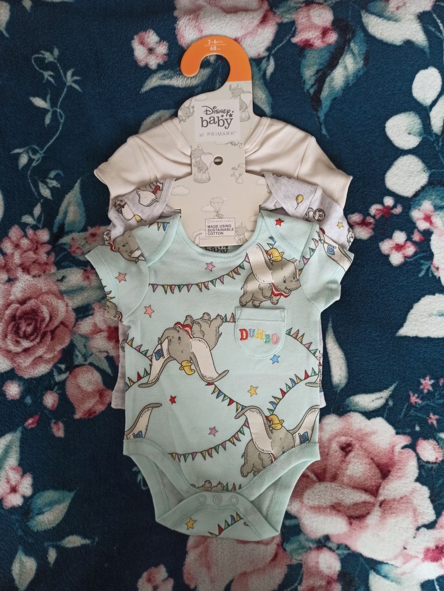 Nowy 3pak body Primark paka zestaw 68 Dumbo Disney