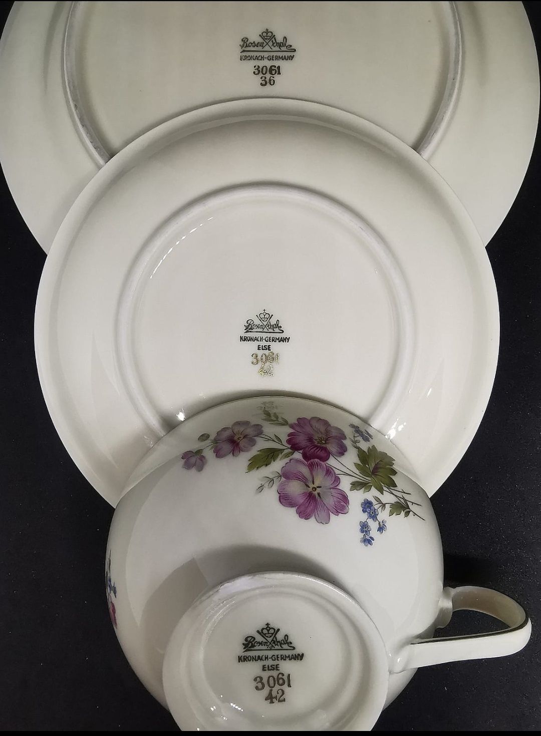 Porcelana Bawaria Rosenthal Rose Koronach  TRIO