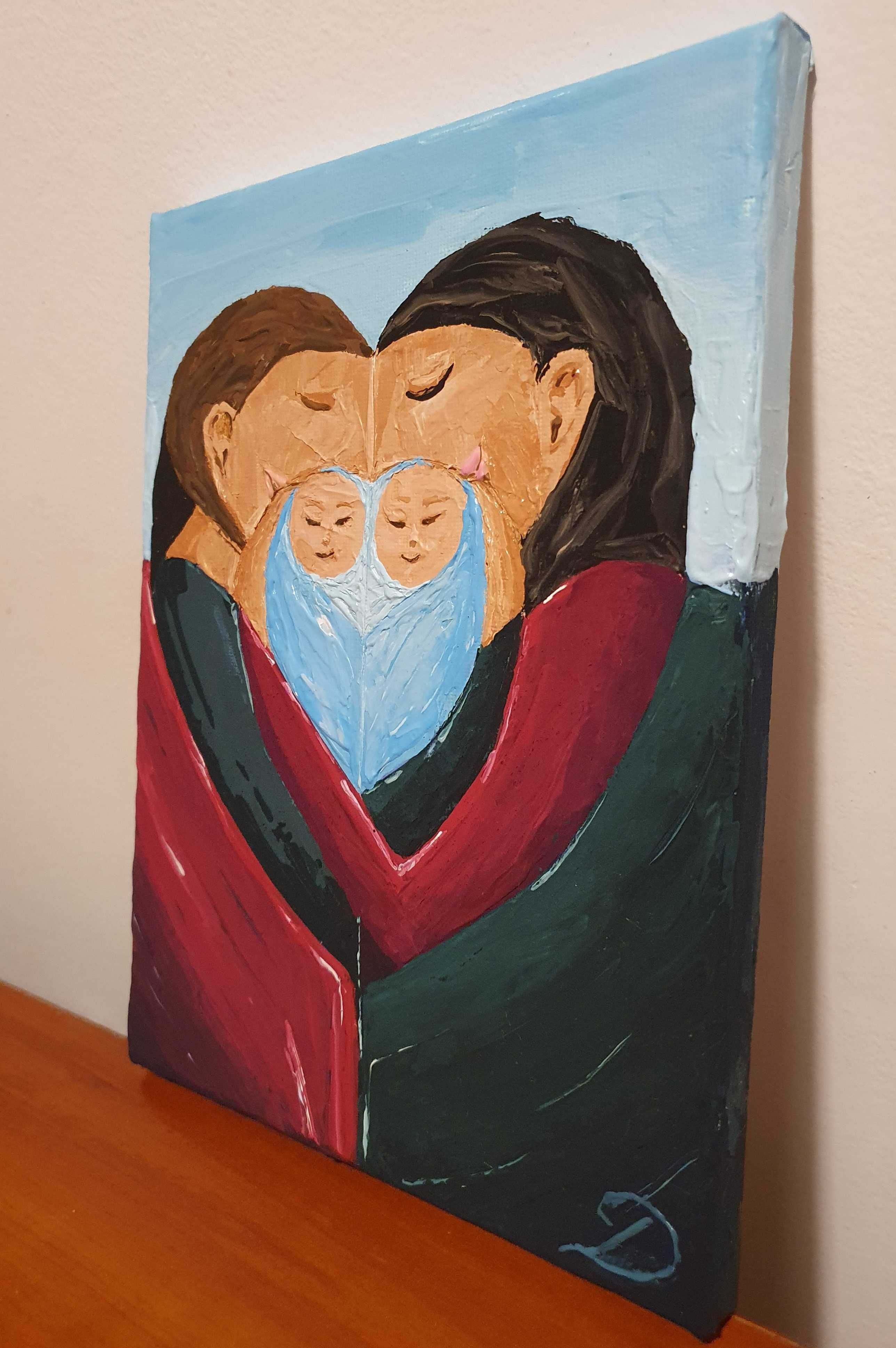"Twins"- obraz ręcznie malowany 18x24cm, akryl na płótnie