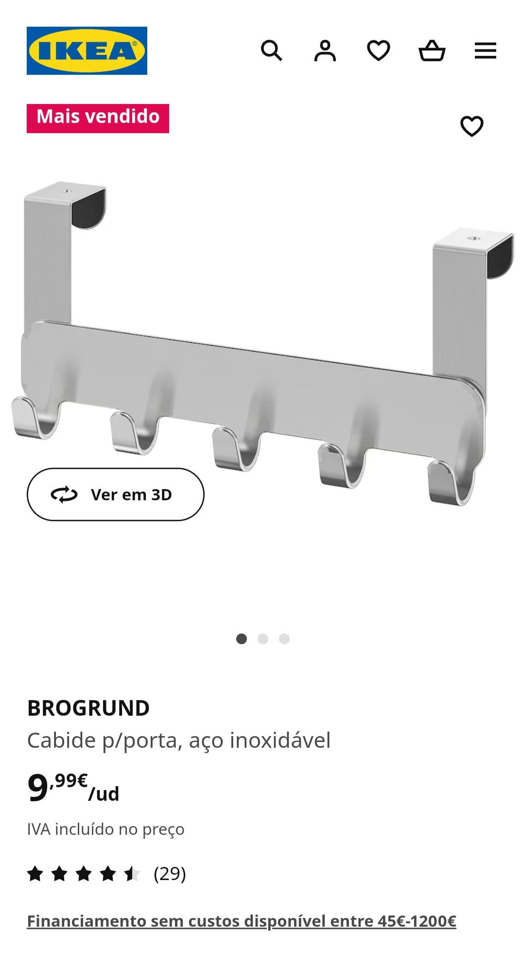 3 Cabides para porta Ikea