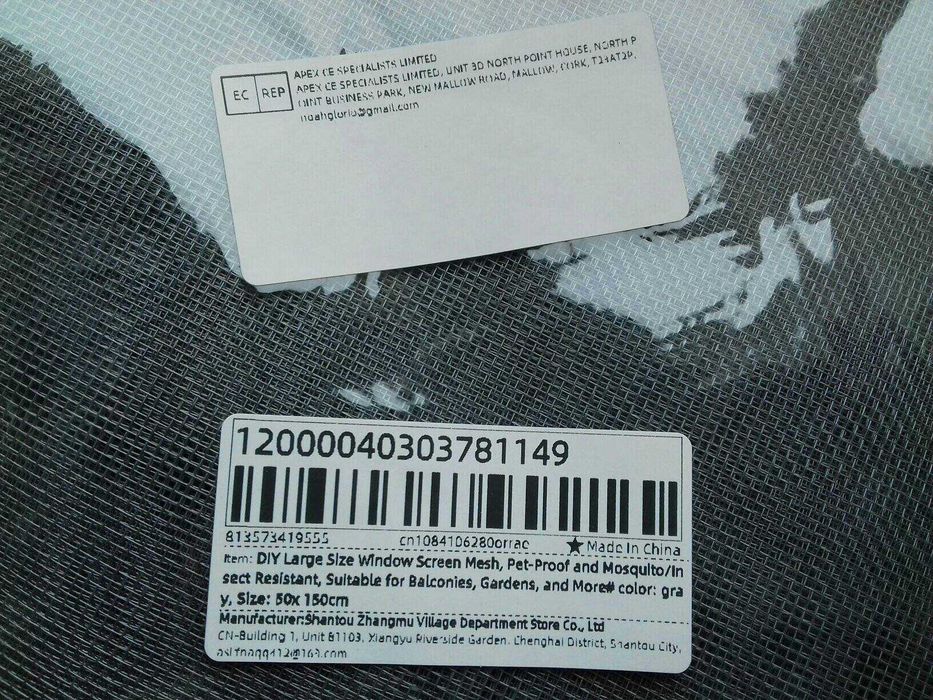 Siatka okienna przeciw komarom, przeciwkurzowa, 1mmx1mm, szara, 150cmx