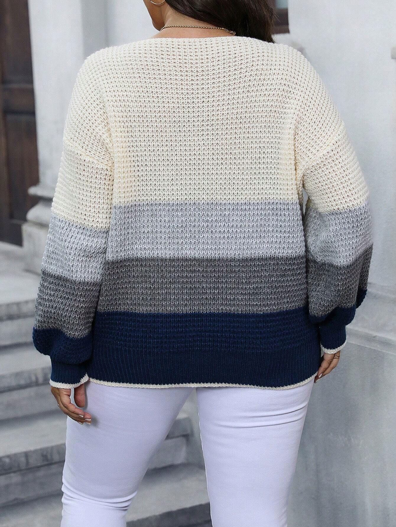 Sweter Dzianinowy Luźny Dekolt V Kolorowy Casual Shein 4Xl