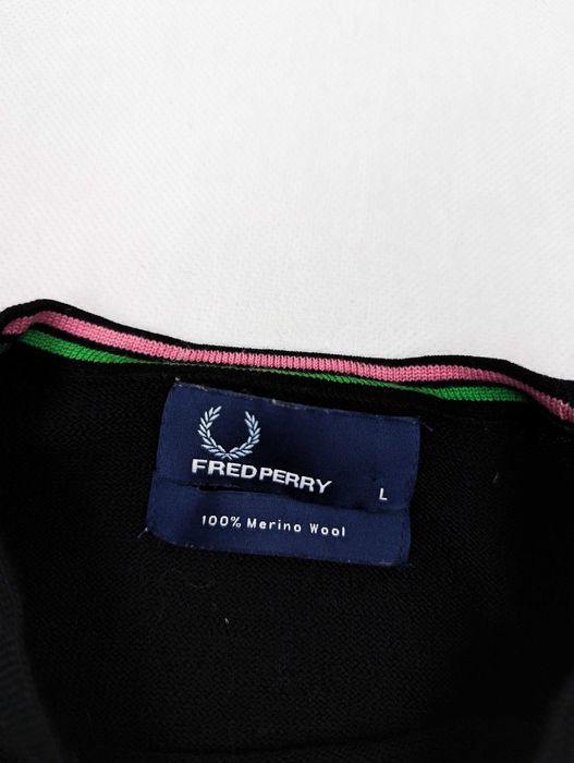 Fred Perry czarny sweter 100% wełna merynosa merino L