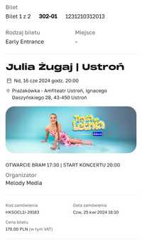 Koncert Julia Żugaj 16.06 Ustroń 2 bilety