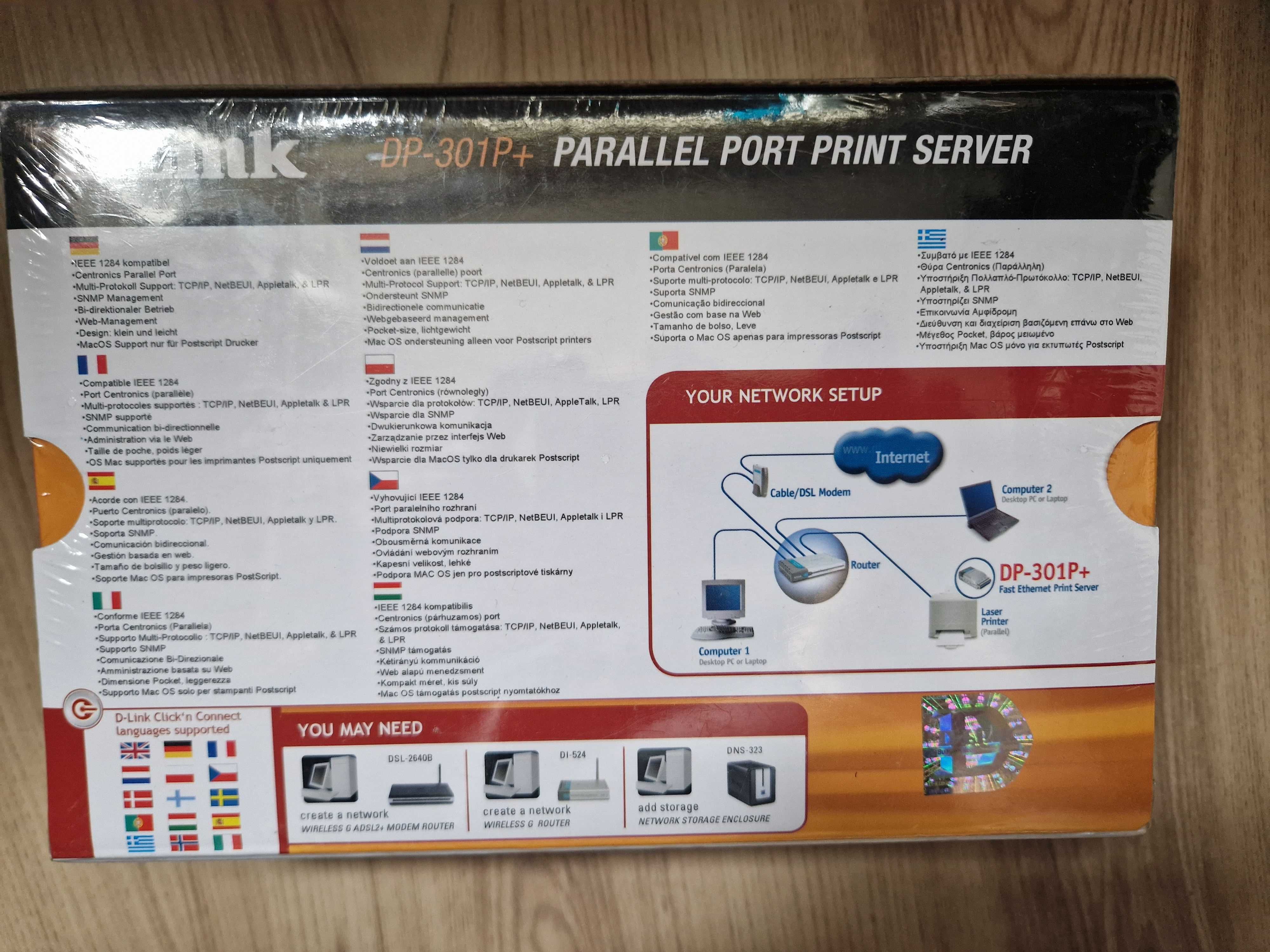 Print server LPT D-Link DP301P+ serwer druku parallel Centronics NOWY