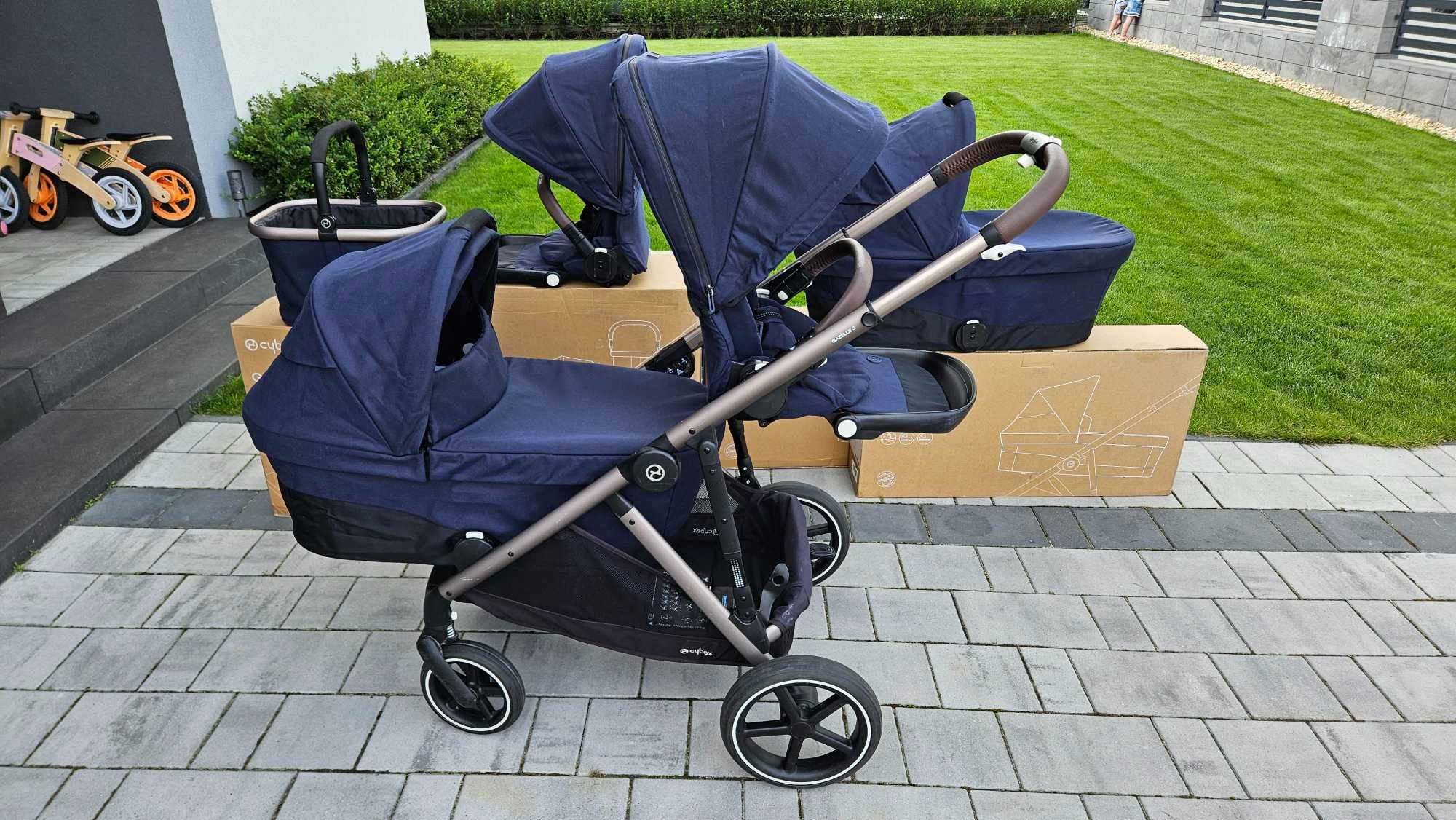 Wózek Cybex Gazelle S dla bliźniaków (2x gondola 2x spacerówka koszyk)