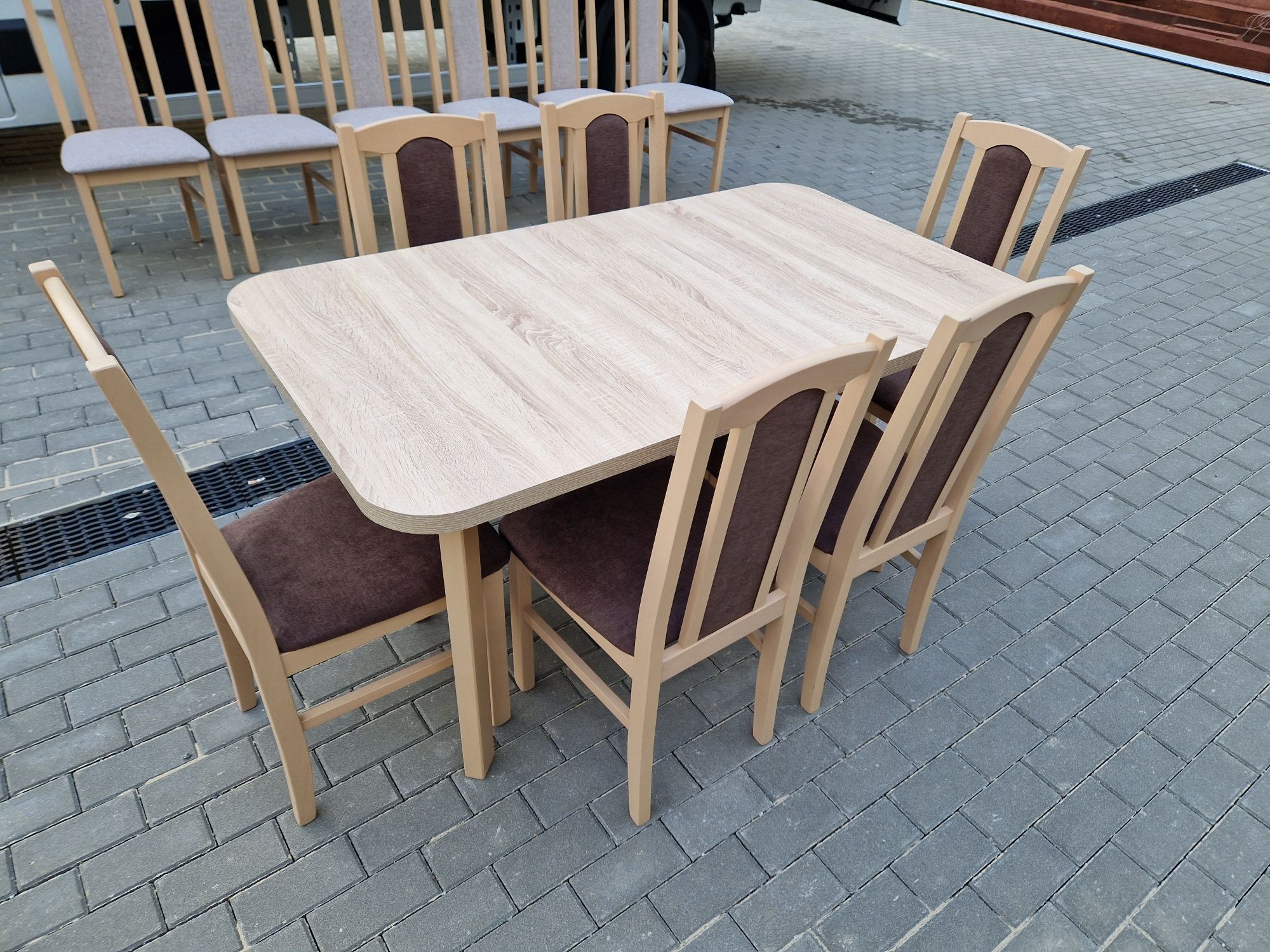 OD RĘKI: Stół rozkładany + 6 krzeseł, sonoma + brąz, dostawa PL