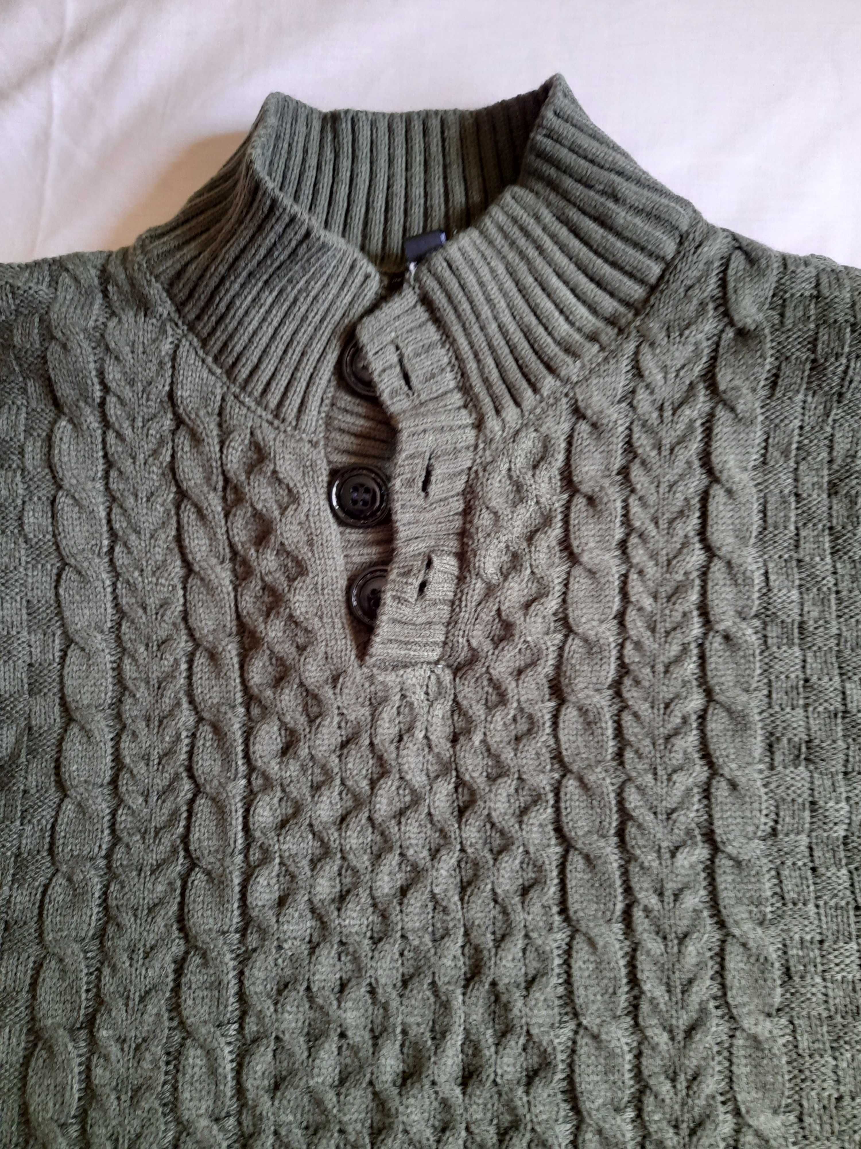 Sweter włóczkowy Khaki ciemna zieleń