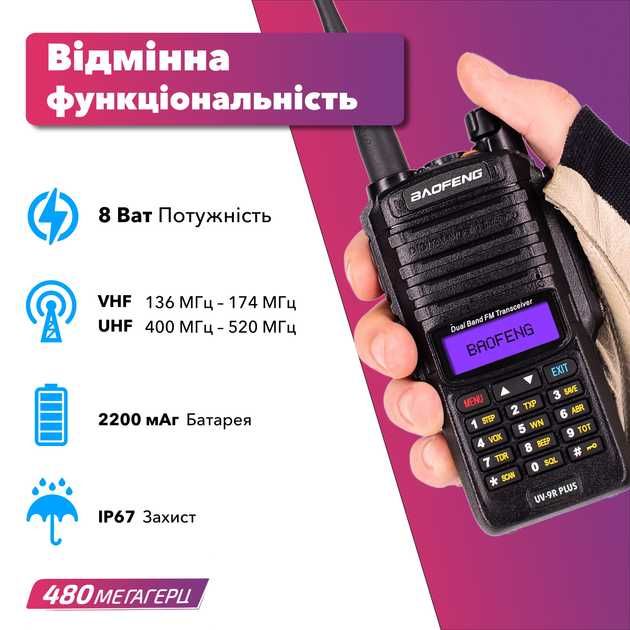 Рація (2шт.) (Baofeng UV-9R Plus, Li-ion 2200 мАг