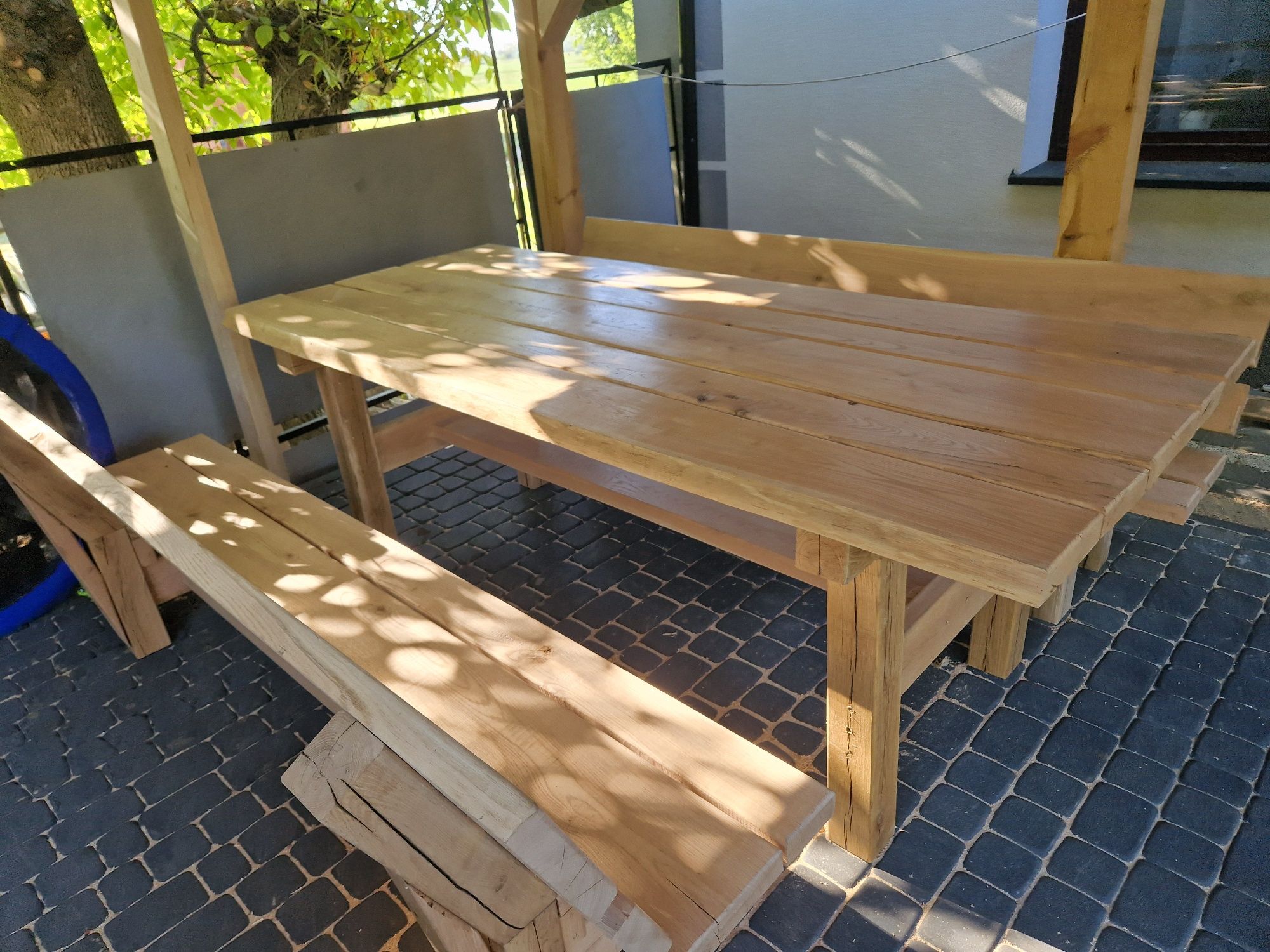 Stół z ławkami ogrodowymi dębowe meble ogrodowe pod altanke,taras
