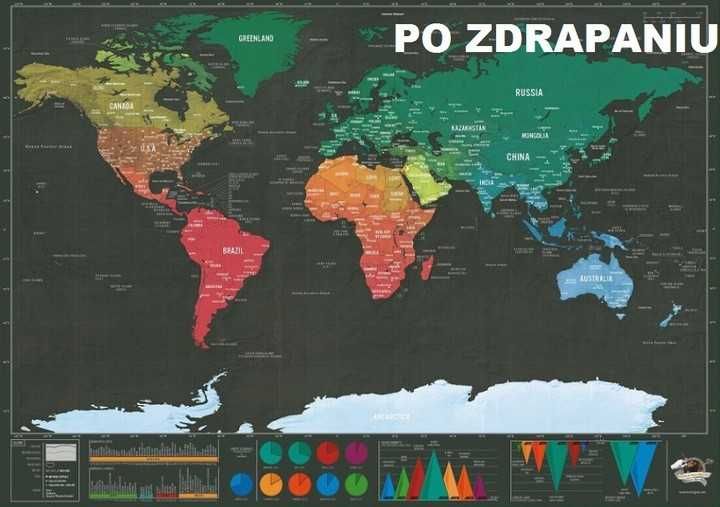 NOWA!!! Mapa Świata  Zdrapka  42,5x30cm