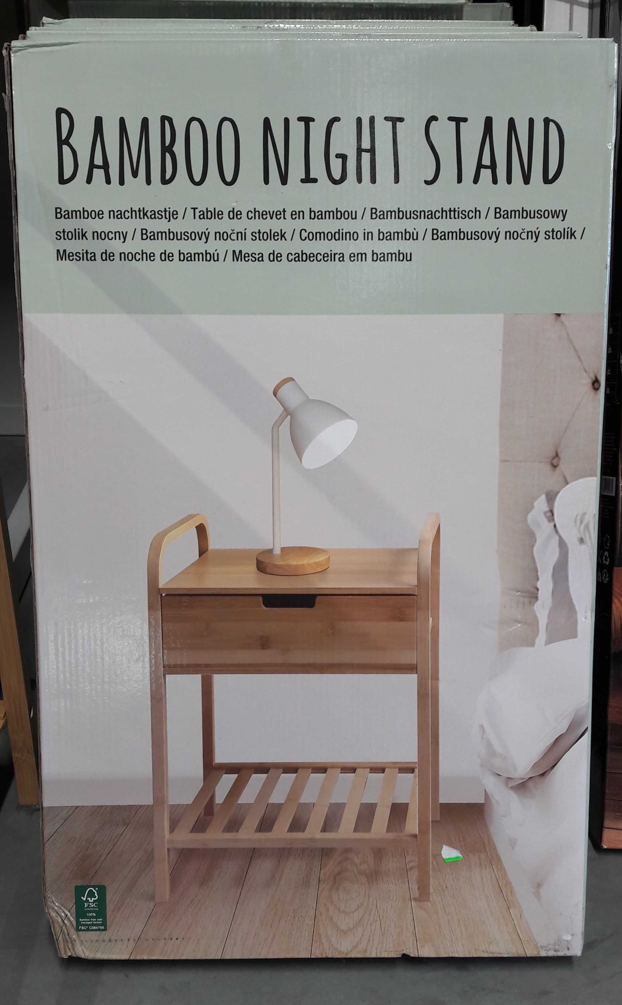 Stolik nocny bambusowy z szufladką i półką Boho Styl Bambo Night Stand