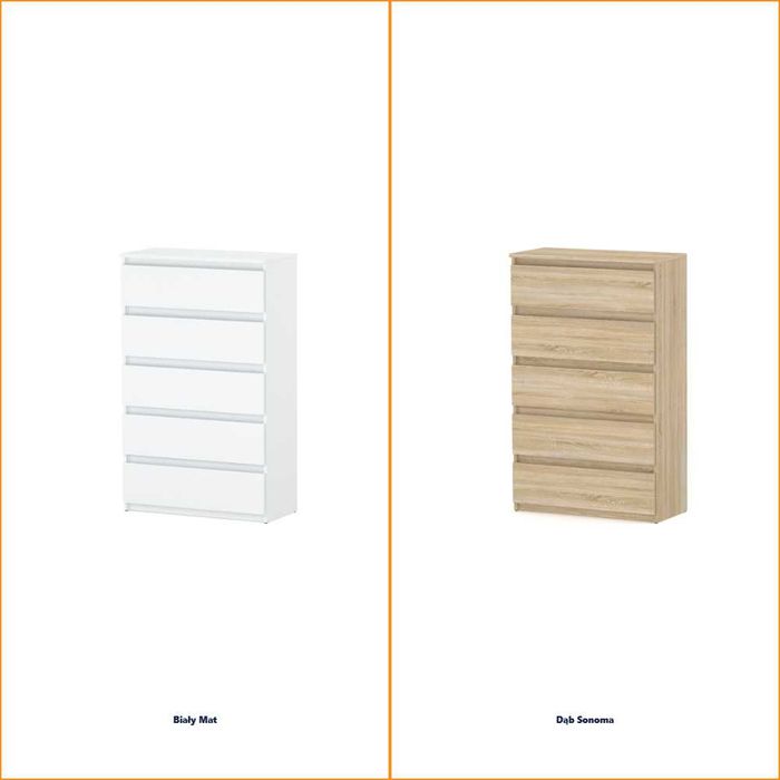 Komoda Wysoka Nowoczesna Do Salonu 70cm Szafka Młodzieżowa 5 Szuflad