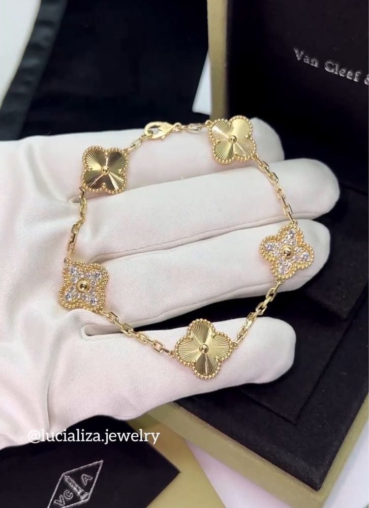 Золотой Браслет в стиле VanCleef Vintage Alhambra с бриллиантами