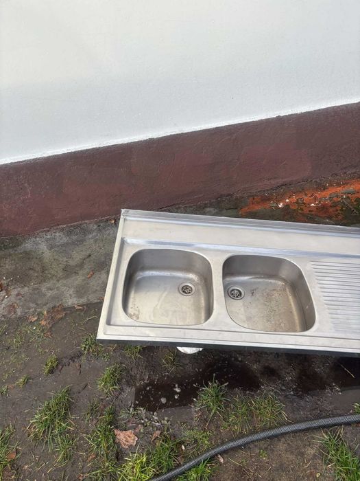 Zlew dwukomorowy ze stali nierdzewnej 60x140