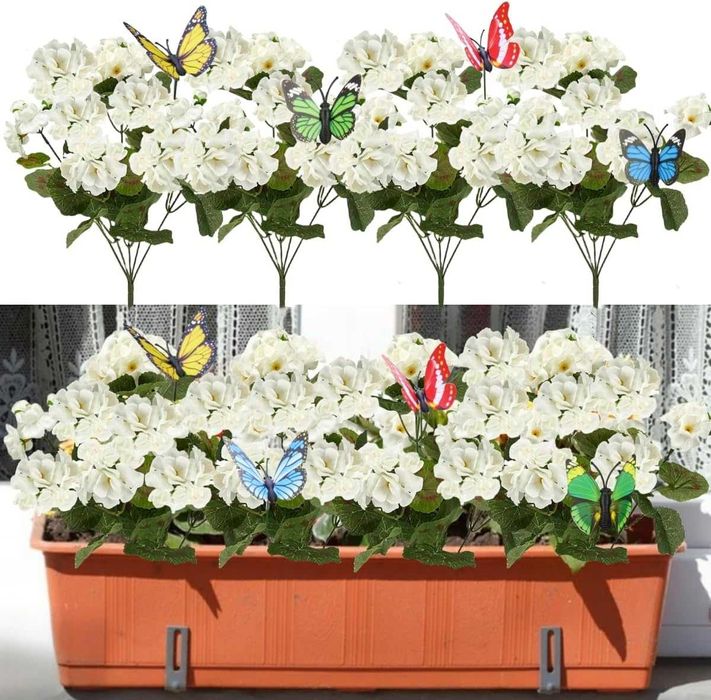 Avoik Sztuczne kwiaty, 4 pęczki pelargonii