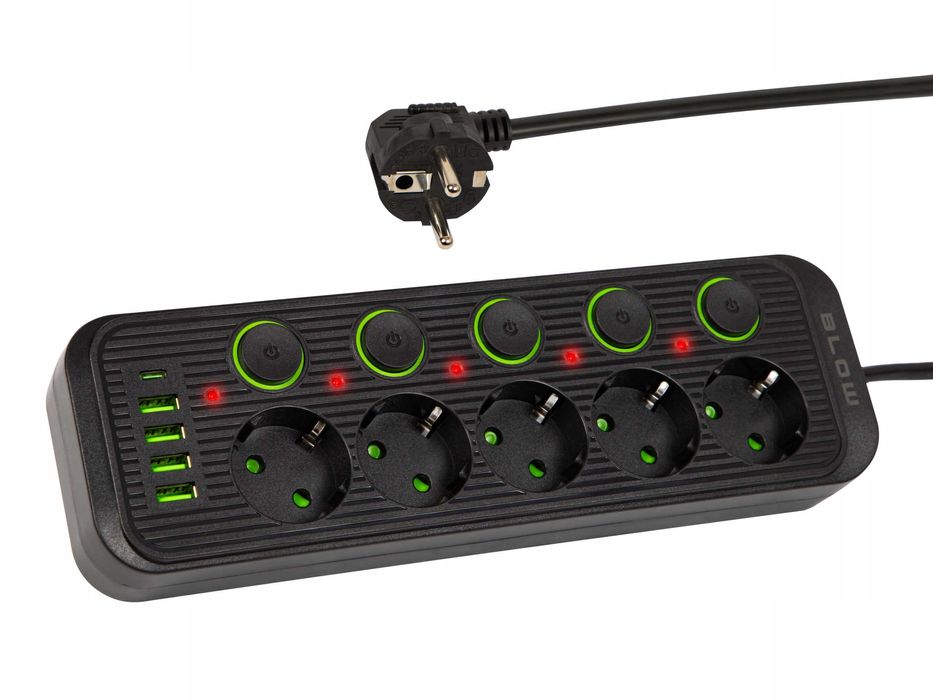 Przedłużacz sieciowy 230V z USB i USB-C - 5 gniazd DŁUGI KABEL 300 CM
