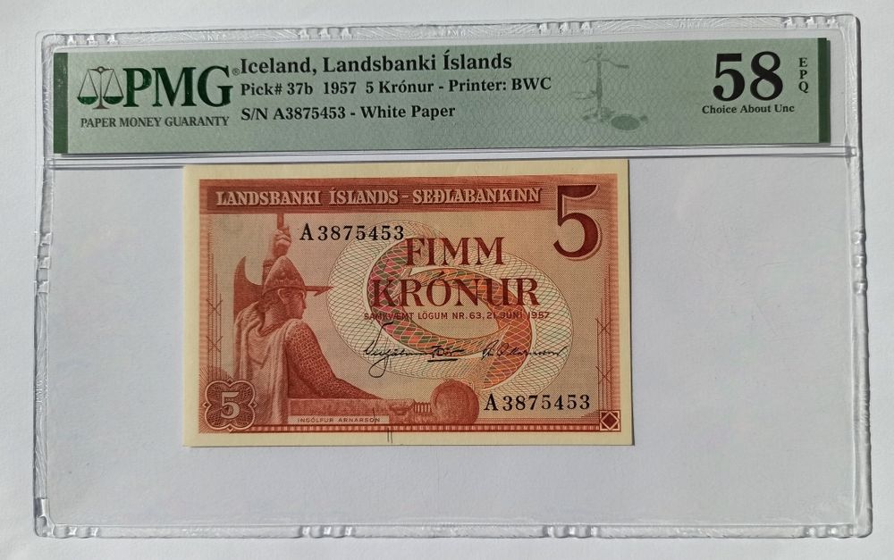 Banknot Islandia 5 Koron 1957 rok