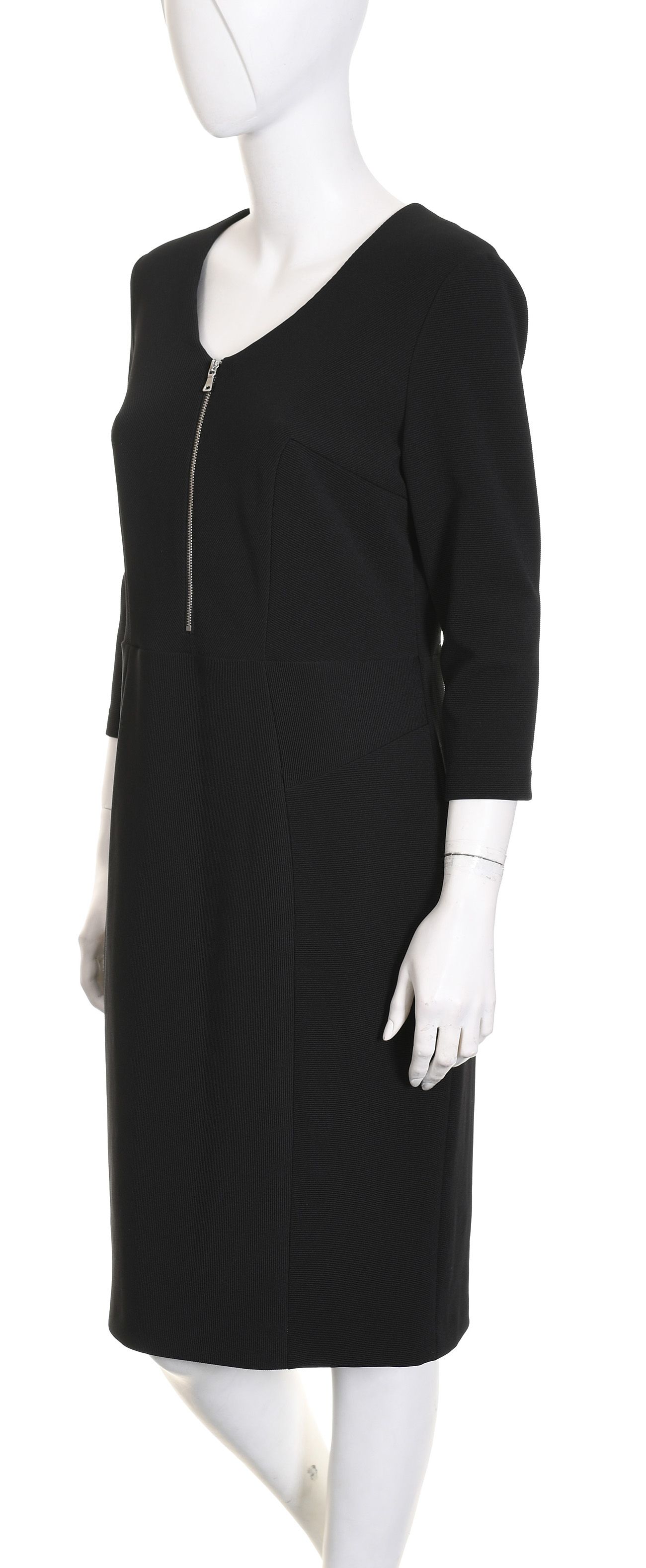 GERRY WEBER taliowana czarna sukienka midi z prążkowanej dzianiny 38