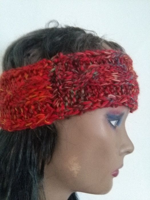 opaska handmade na głowę włosy uszy czapka wełniana na zimę czerwień