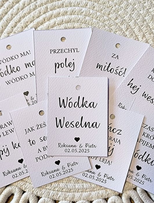 Zawieszki etykiety na wódkę weselną 24 różne napisy