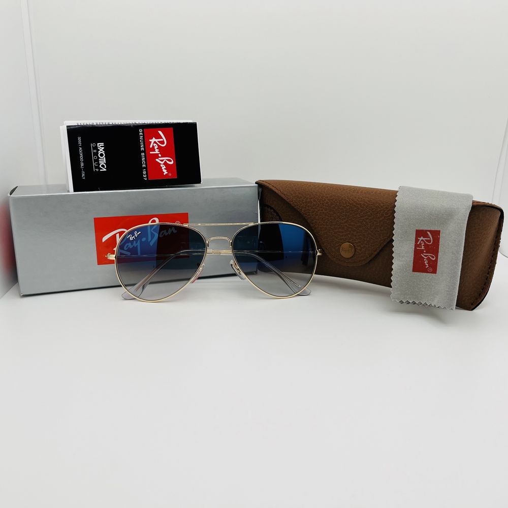 Солнцезащитные очки Ray Ban Aviator 3025 Gold-mBlue Grade 58мм стекло