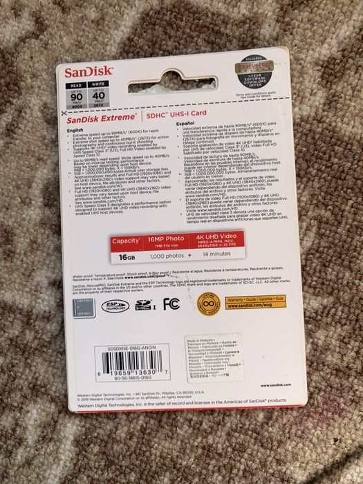 Карта памʼяті 16GB Sandisk Extreme