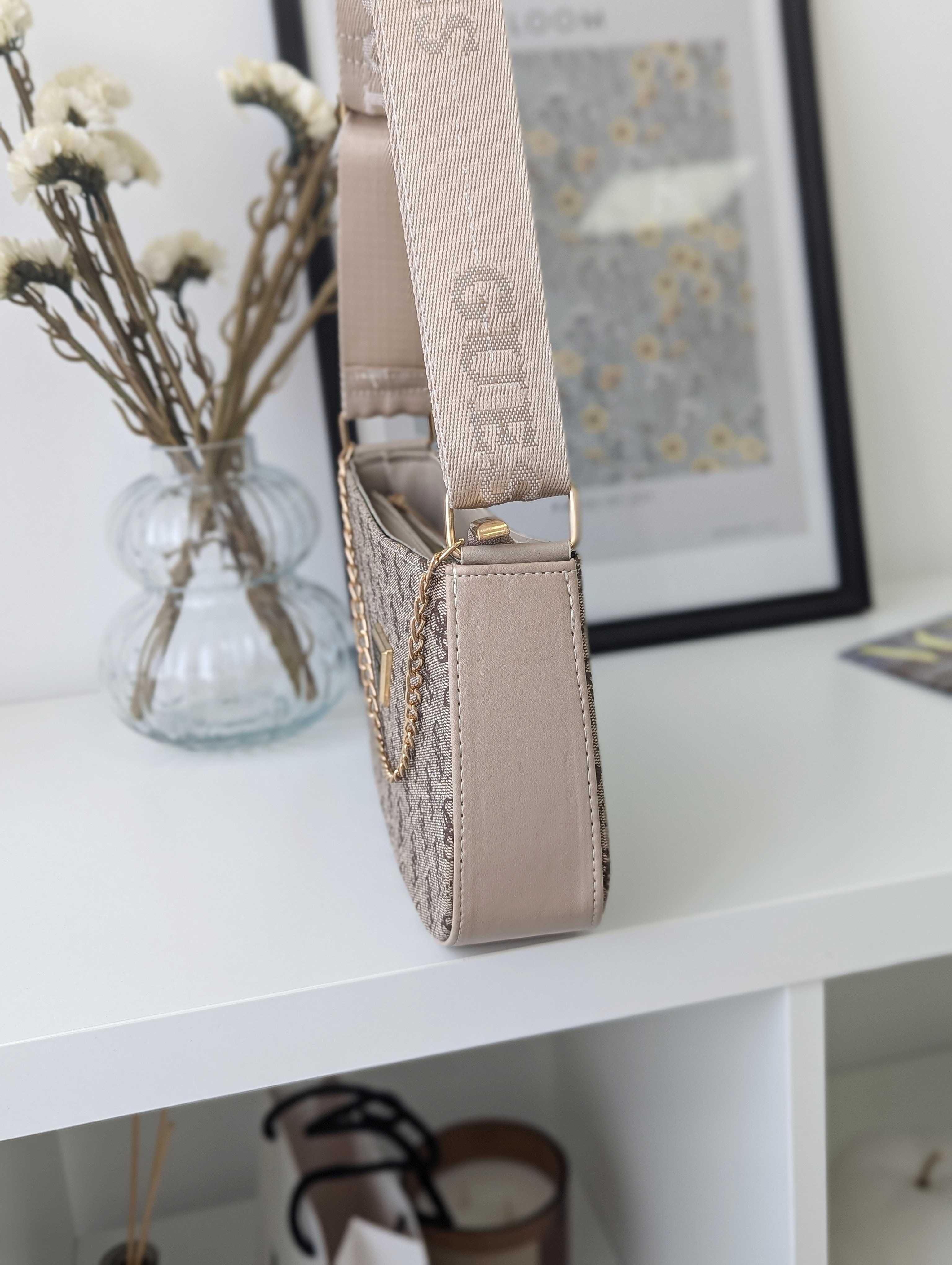 Жіноча сумка Guess багет через плечо Гесс белый , снежный