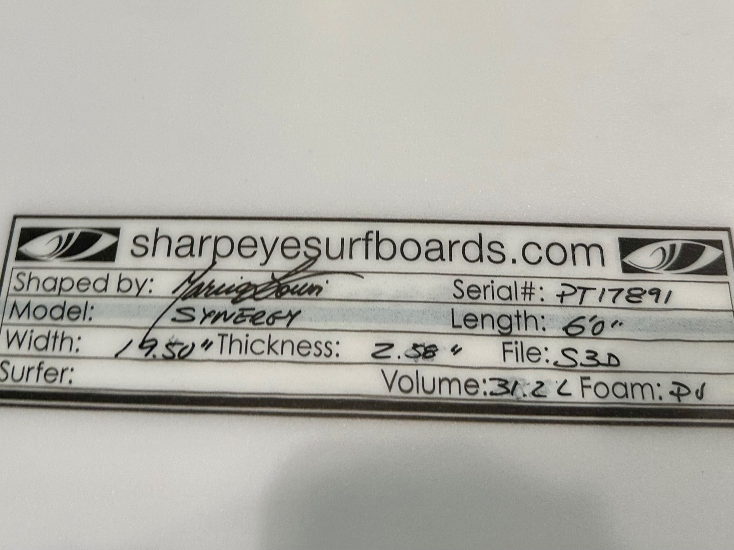 Prancha de surf sharpeye Synergy 6'1 - 31,20 Litros