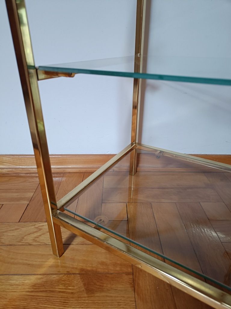 Półka szafka gazetownik glam złoty szkło vintage Hollywood butik