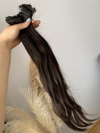 Sztuczne włosy treski dopinki 60cm ciemny brąz doczepy