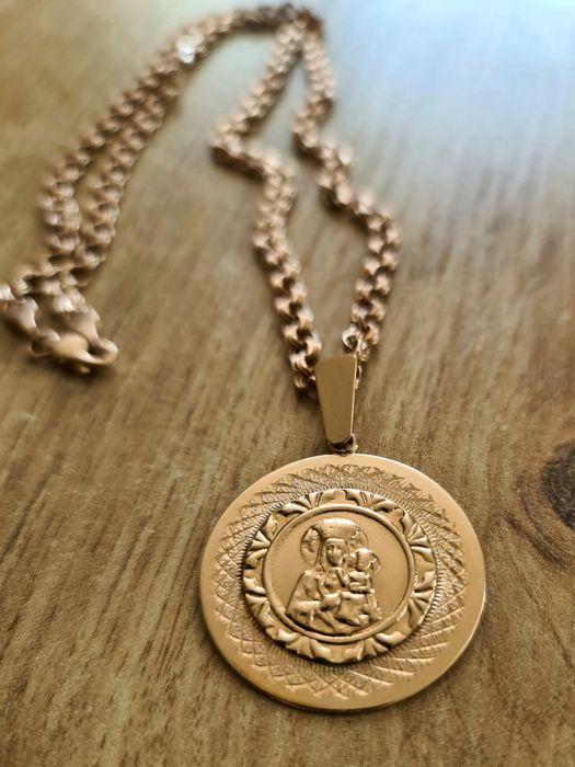 Unikatowy złoty łańcuszek z medalikiem Matka Boska próba 585