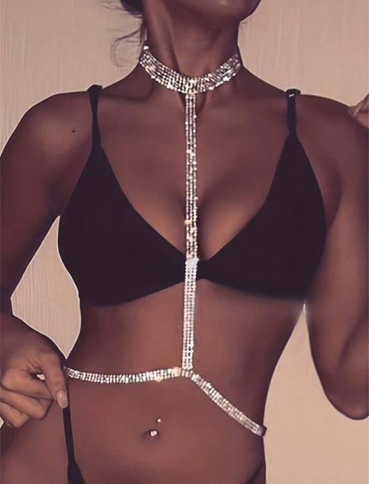 Портупея со стразами, украшение под грудь, бра