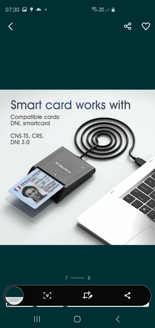 Elexlinco Kontakt czytnik kart Smart ID z kablem do transmisji danych