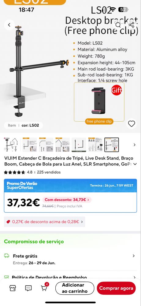Suporte com bracadeira e rosca