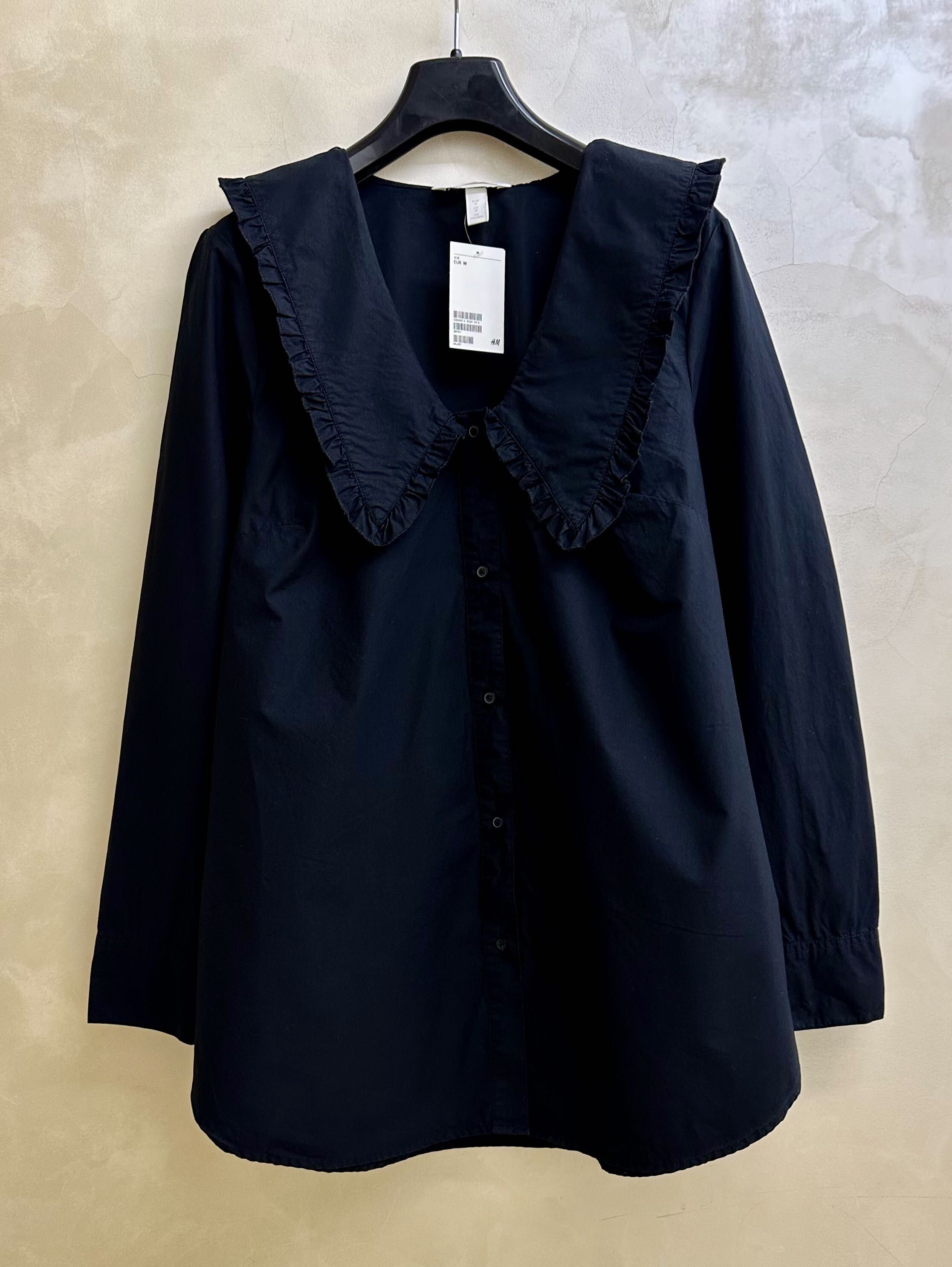 Сорочка чорна H&M з великим комірцем котонова літня блуза с воротником