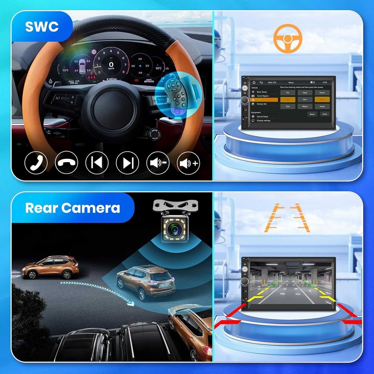 Radio samochodowe Carplay/Android Auto 2 Din, 7 cali HD A3540