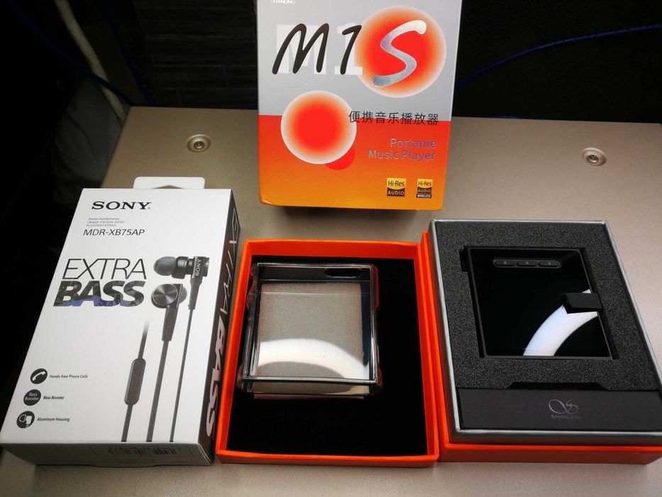 Shanling M1 S Preto + Sony MDR-XB75AP + capa silicone