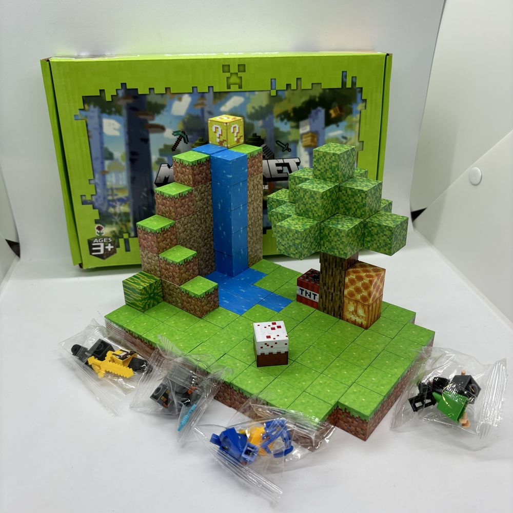 Магнітний конструктор Minecraft 128шт 4 фігурки майнкрафт кубики лава