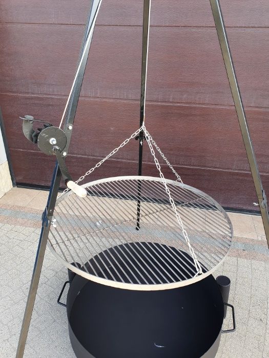 GRILL OGORODOWY 80cm trójnóg + nierdzewny ruszt +palenisko