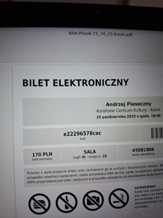 2 bilety na koncert Andrzeja Piasecznego