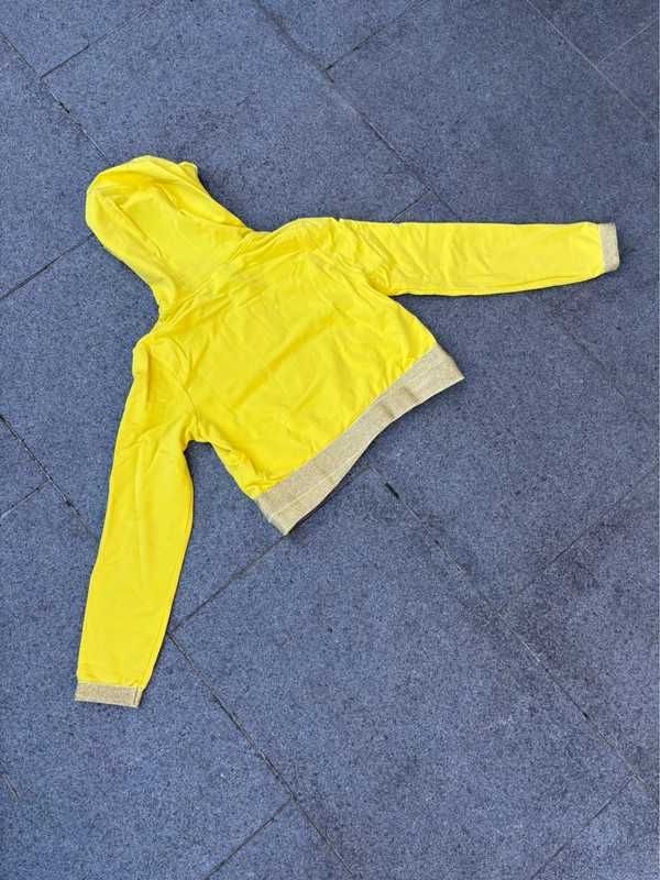 Nowa Żółta Bluza Hoodie Z Kapturem Z Kieszeniam Paski Y2k Aesthetic XS