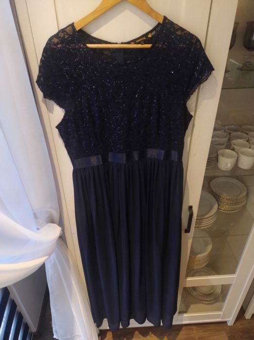 Sukienka maxi granatowa cekiny r.XXl